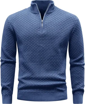 Zaitun Men's Quarter Zip Sweaters Polo Zip Up Pullover Waffle Knit Mock Neck Turtleneck