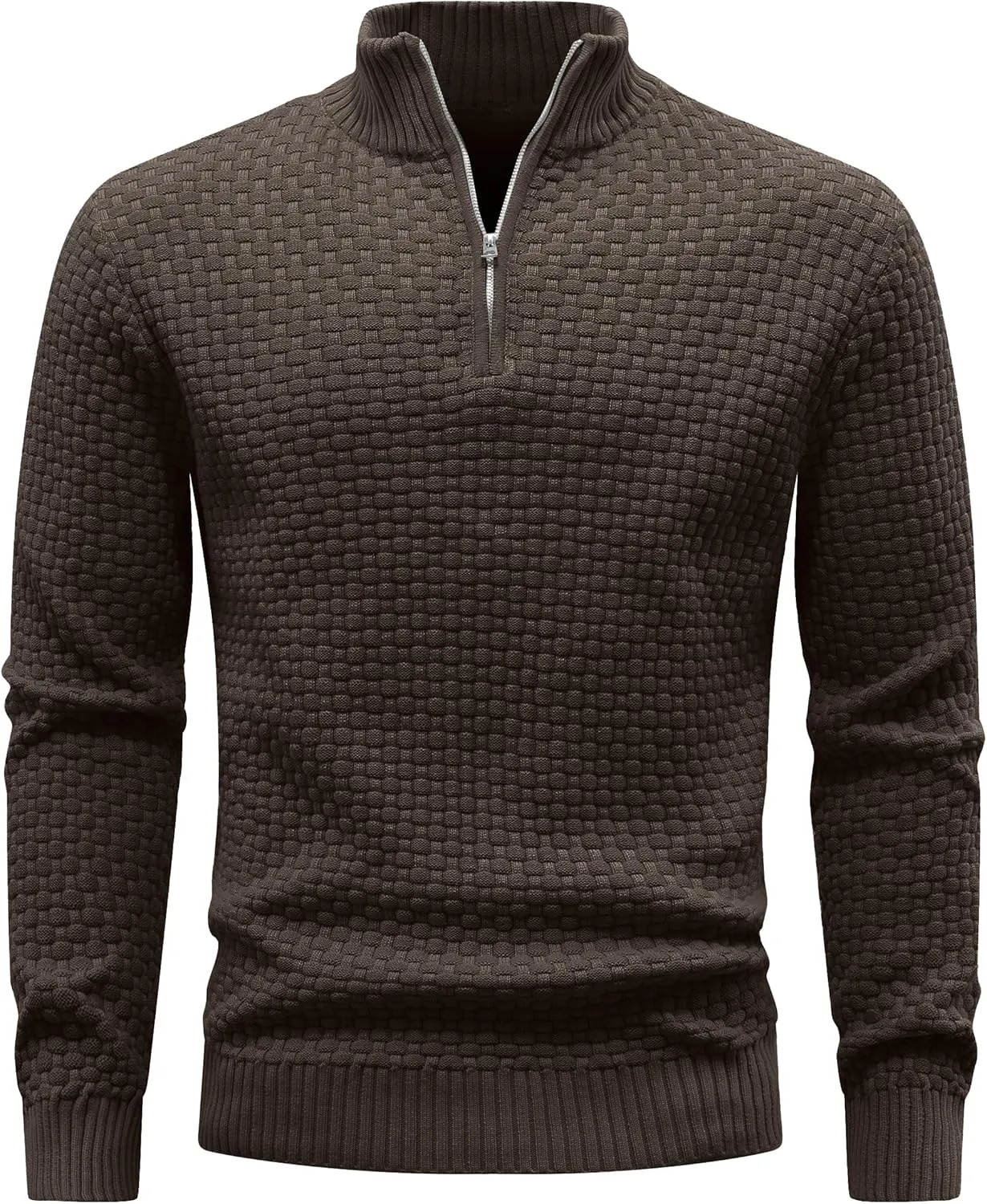 Zaitun Men's Quarter Zip Sweaters Polo Zip Up Pullover Waffle Knit Mock Neck Turtleneck
