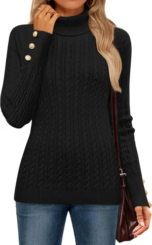 ZESICA Women's Turtleneck Cable Knit Spring Winter Long Sleeve Pullover Sweaters