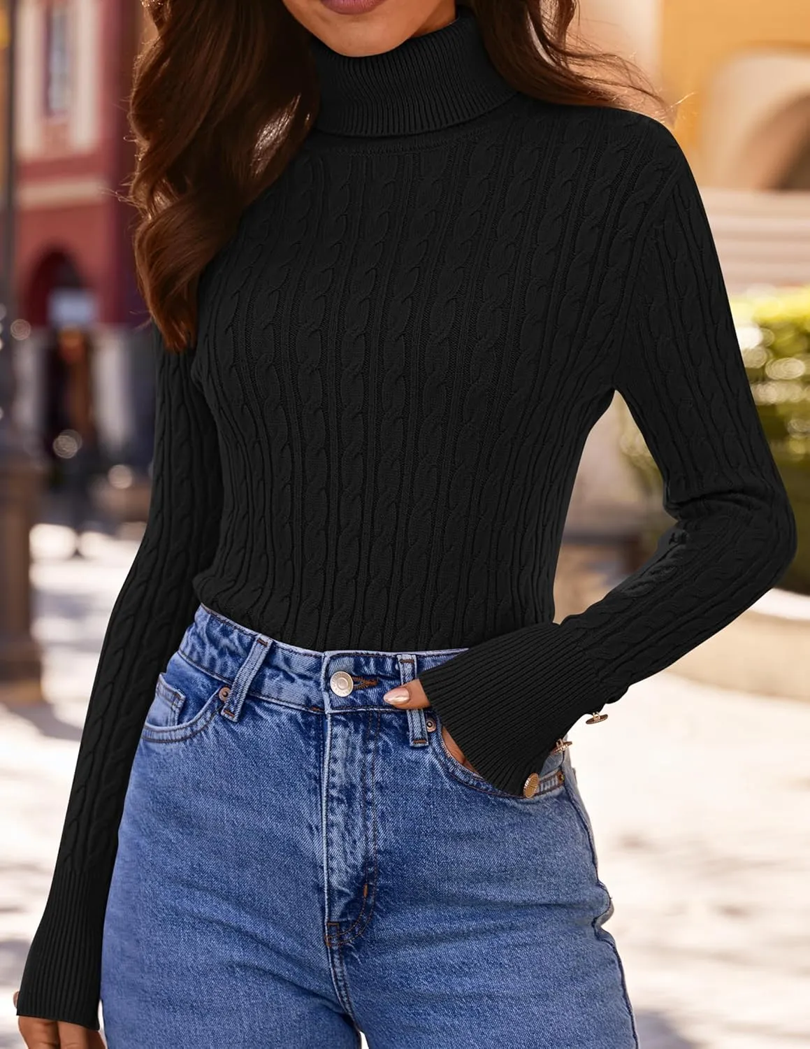 ZESICA Women's Turtleneck Cable Knit Spring Winter Long Sleeve Pullover Sweaters