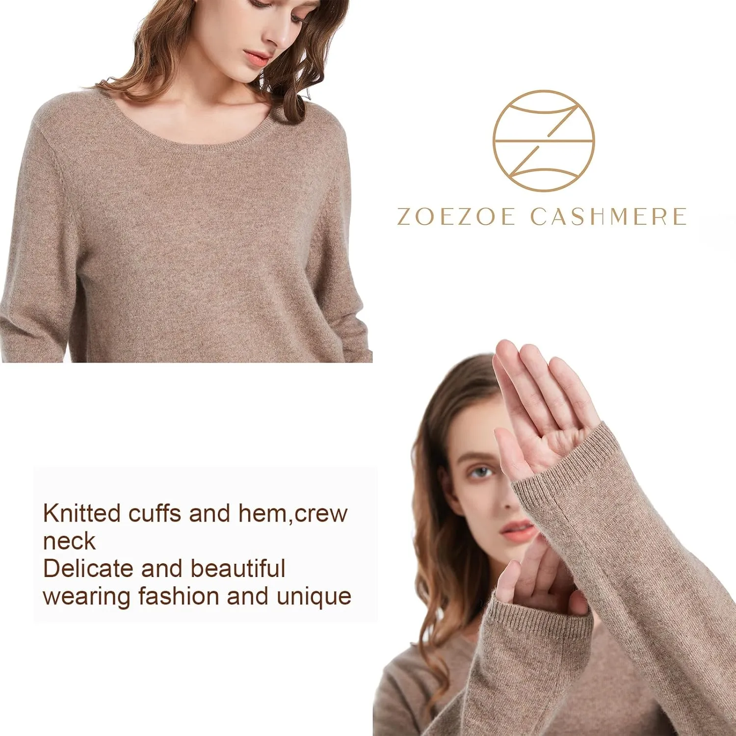 ZOEZOE Women Cashmere Sweater Womens Long Sleeve Round Neck Pullover 100% Pure Cashmere Knitted Sweaters